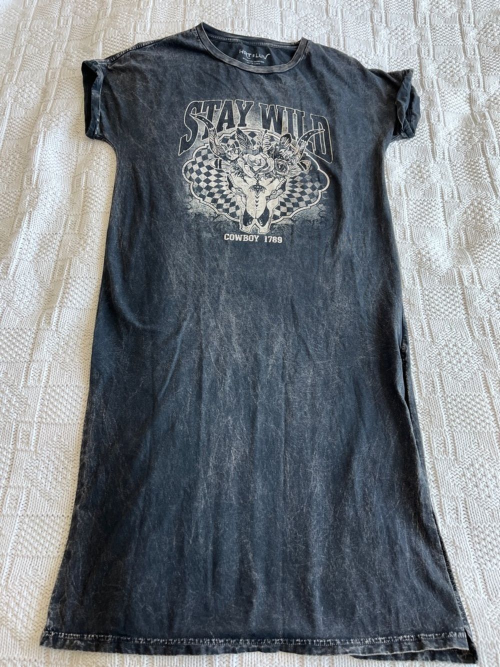 Hrt & Luv Long Horn Western Short Sleeve Mineral Washed T Shirt Midi Dress Sz S